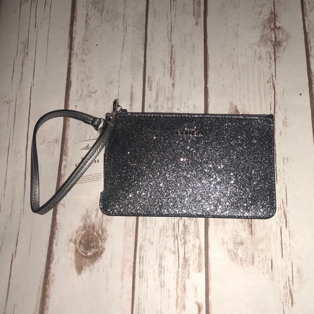 NEW Silver Star Glitter Coach Wristlet